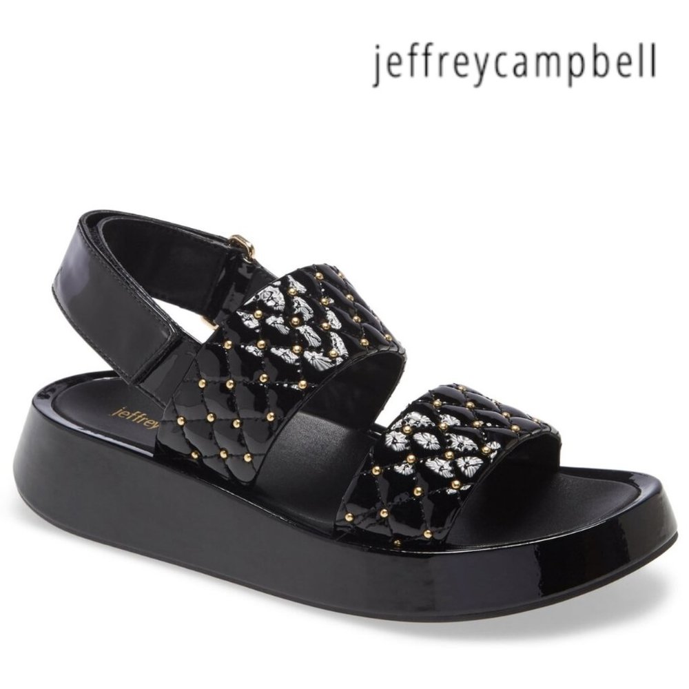 JEFFREY CAMPBELL Ardeman Sandal In Black Patent Gold 7